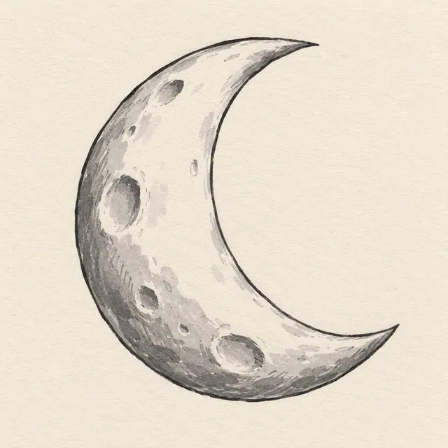 Moon drawn in black and gray marker on pale cream textured sketchbook paper, with a complete silhouette and open margins.