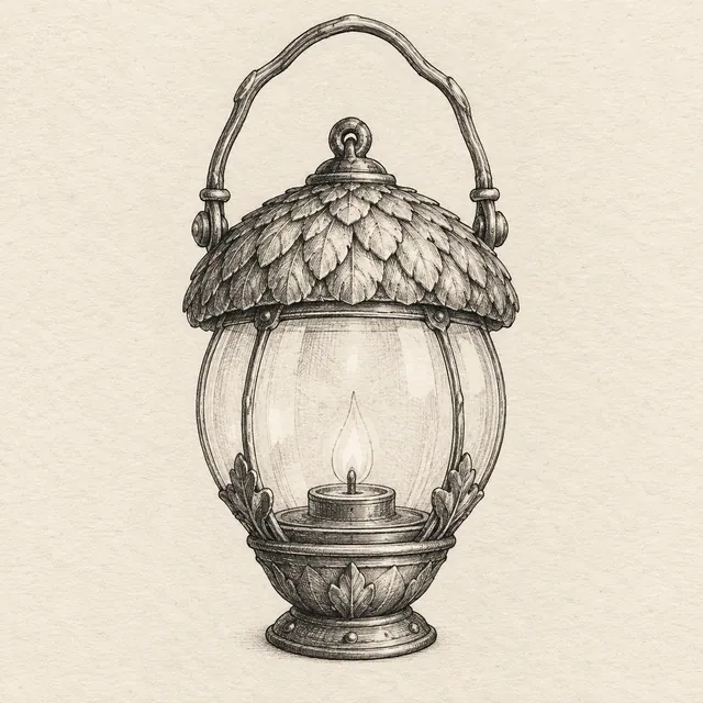 Fairy lantern drawn in black and gray fineliner on pale cream textured sketchbook paper, with a complete silhouette and open margins.