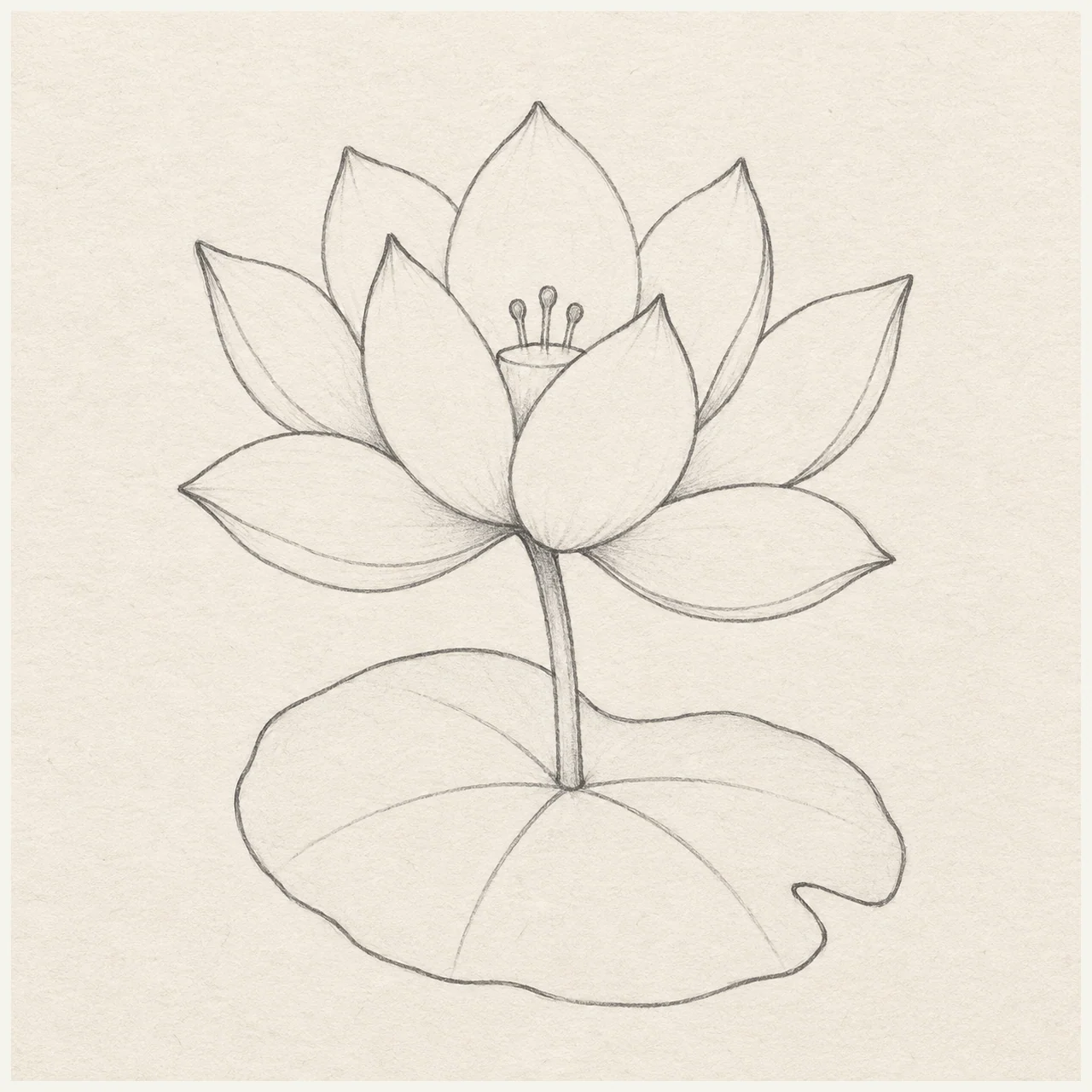 Graphite sketch of lotus flower on textured off-white paper, with petal layers and open blossom.
