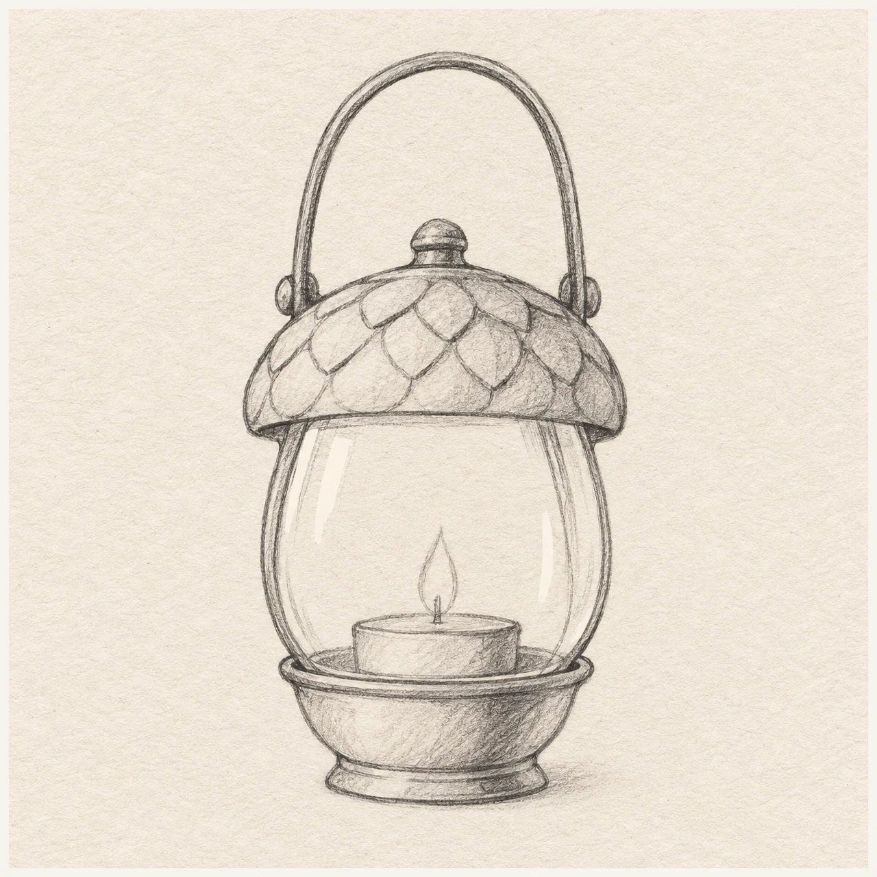 Fairy lantern drawn in black and gray pencil on pale cream textured sketchbook paper, with a complete silhouette and open margins.