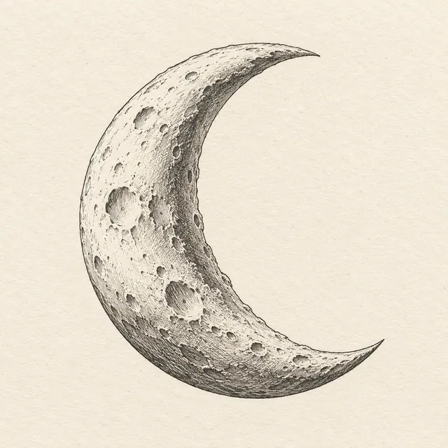 Moon drawn in black and gray fineliner on pale cream textured sketchbook paper, with a complete silhouette and open margins.
