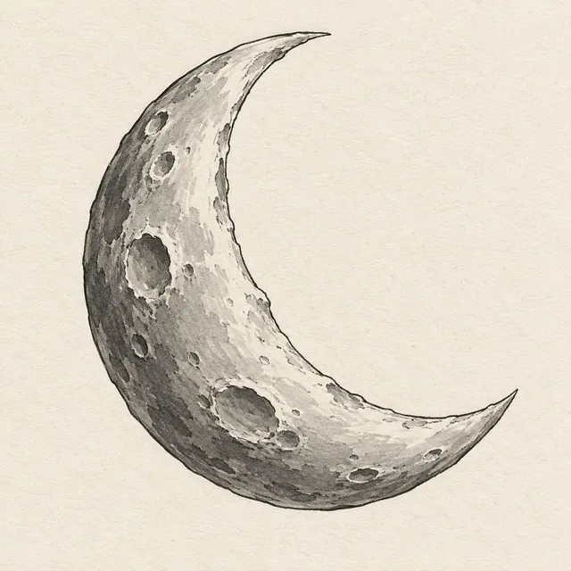 Moon drawn in black and gray marker on pale cream textured sketchbook paper, with a complete silhouette and open margins.