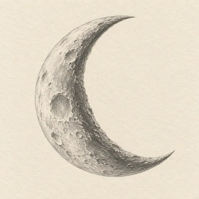 Moon drawn in black and gray pencil on pale cream textured sketchbook paper, with a complete silhouette and open margins.