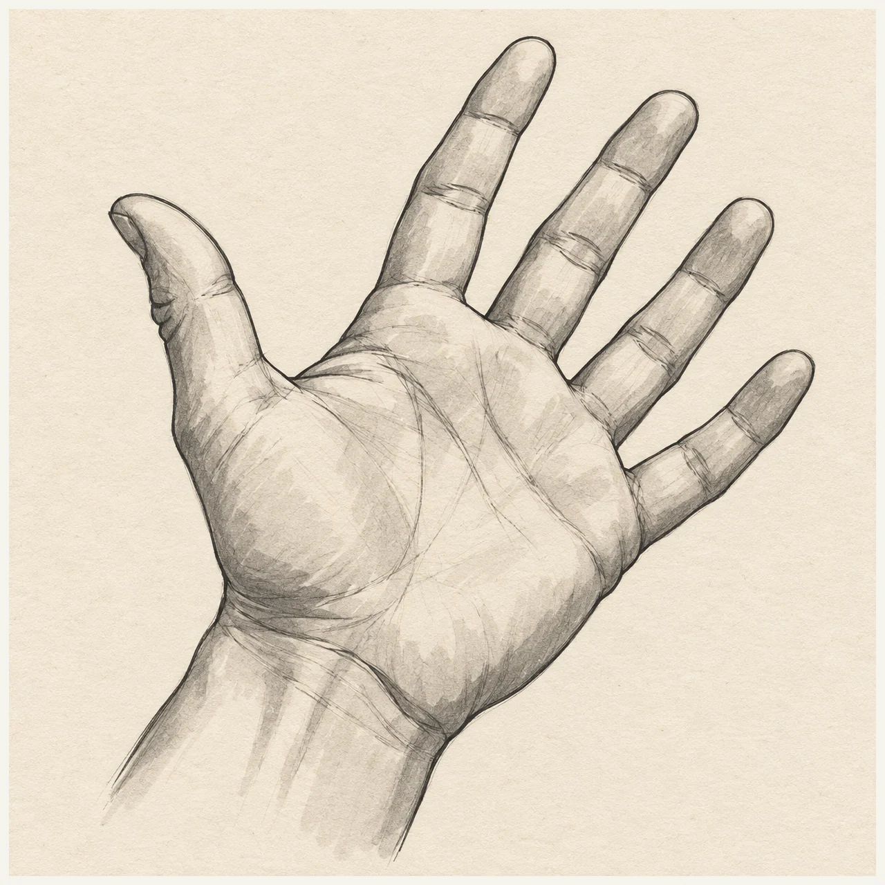Open hand drawn in black and gray marker on pale cream textured sketchbook paper, with a complete silhouette and open margins.