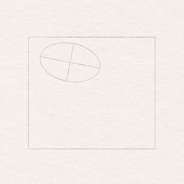 A light head oval touching the four tips of the retained tilted cross inside the same working box.