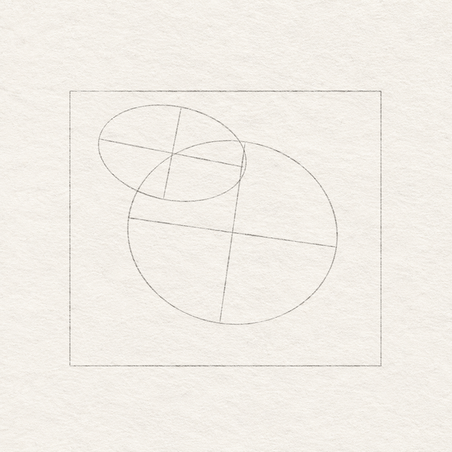 The head construction retained exactly, with a larger rounded body oval and its axes overlapping below and to the right.